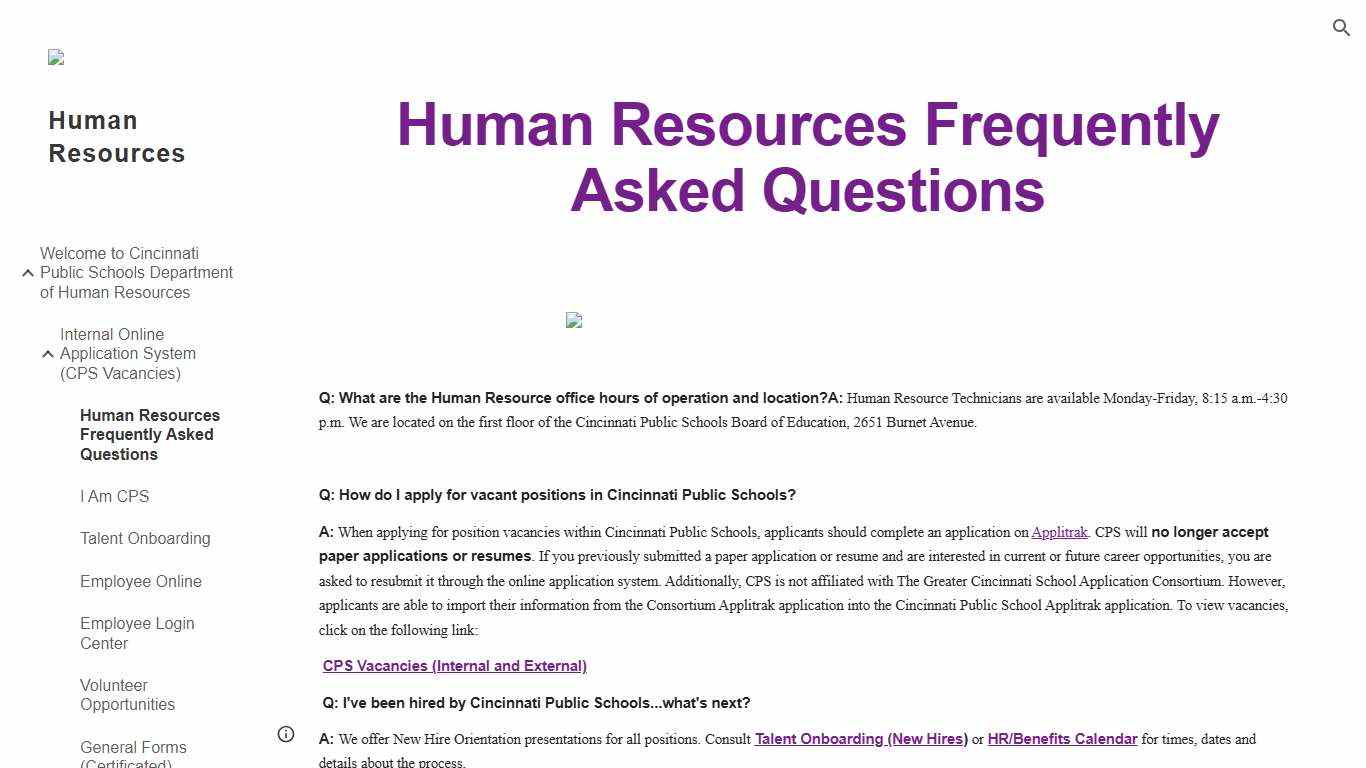 Human Resources - Human Resources Frequently Asked Questions