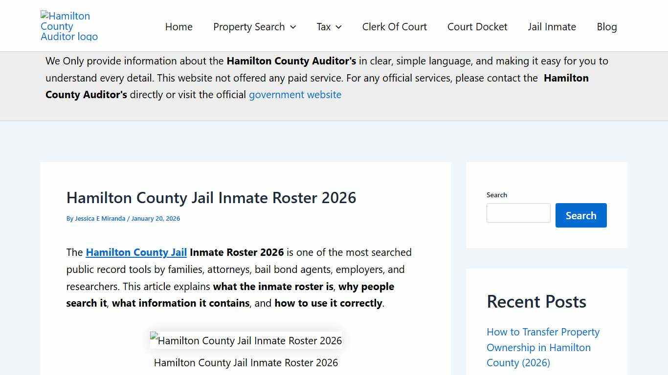 Hamilton County Jail Inmate Roster 2026